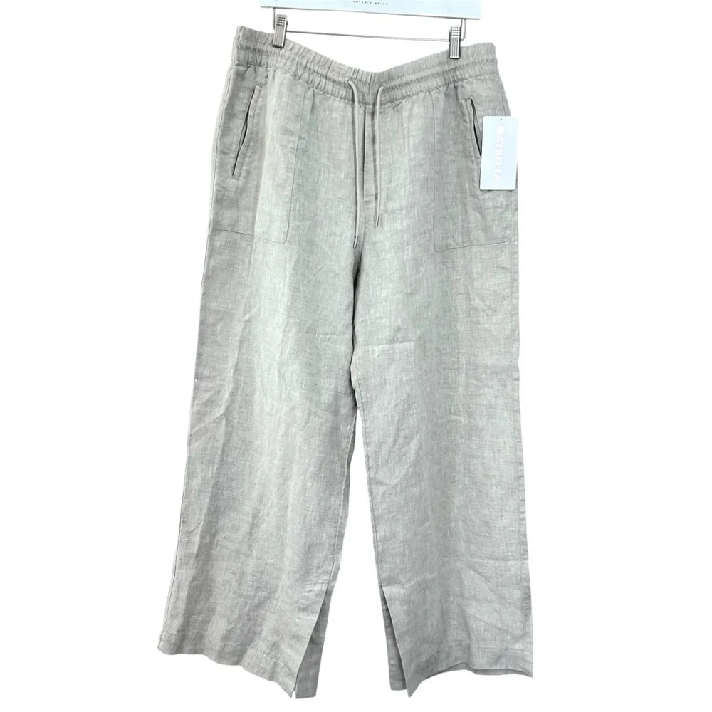 Athelta Retreat 100% Linen High Rise Wide Leg Pant Natural Size XL NWT - Picture 2 of 11